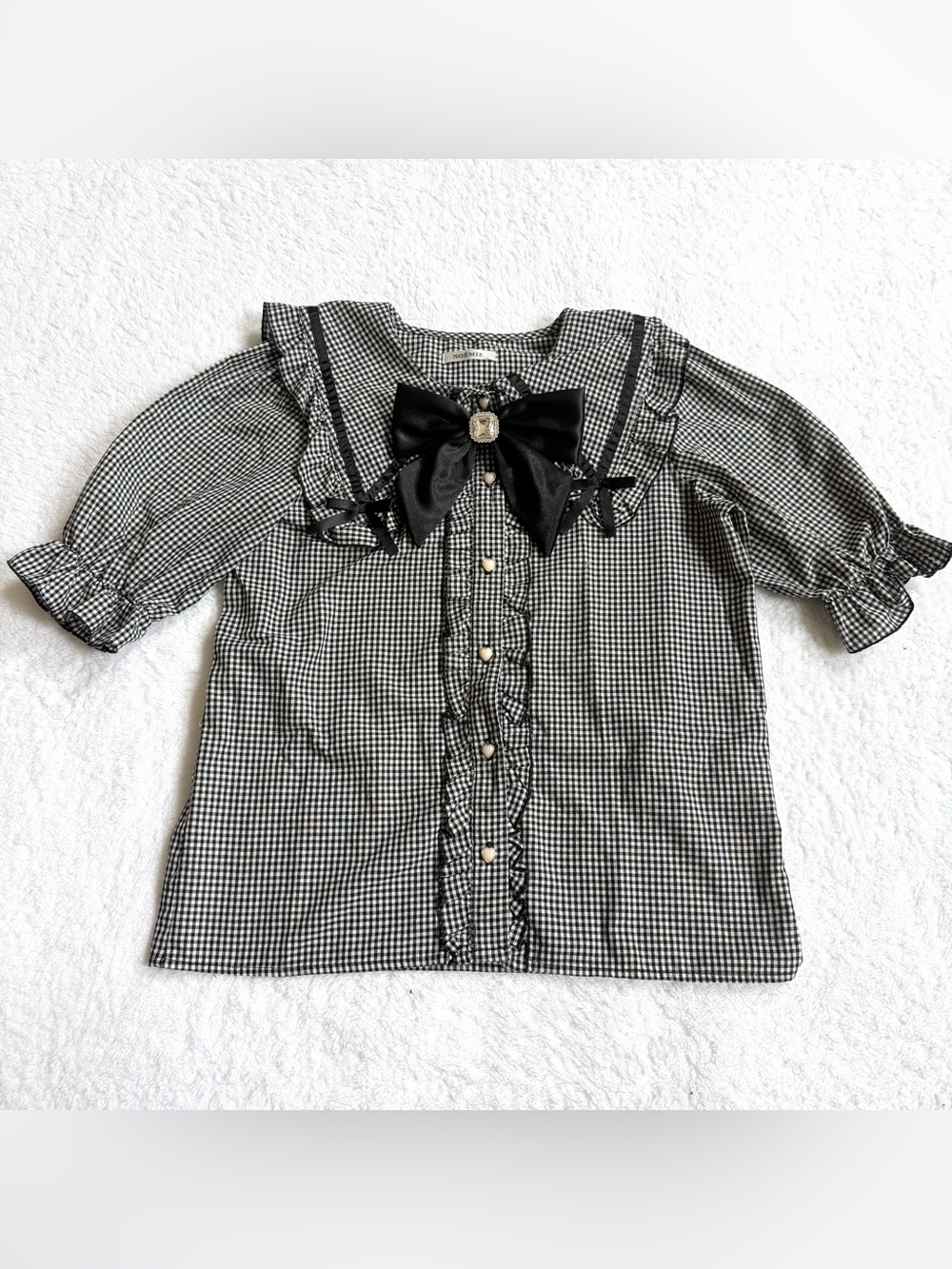 NOEMIE Blouse Jirai Kei Ryosan Lolita Bow Lace Tops Japan Idol Plaid Black M
